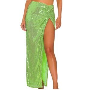NBD Jessenia Maxi Skirt in Neon Green Sequins